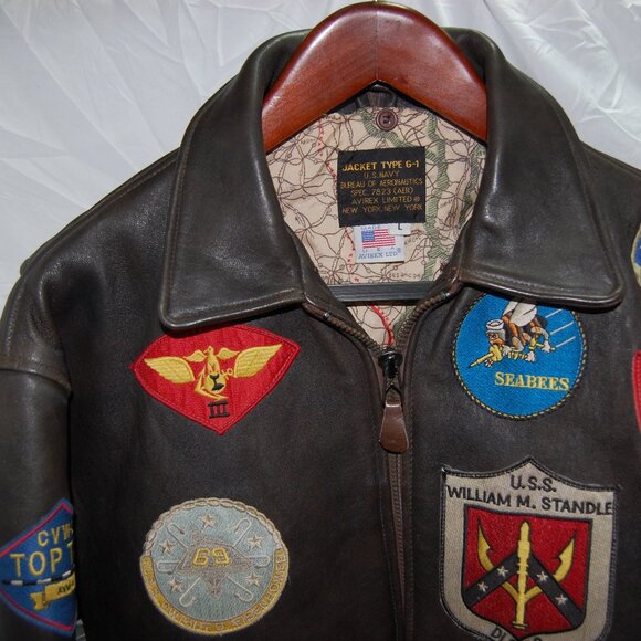 VTG🔥Size:L TYPE G-1 Classic Bomber Flight Patchwork LEATHER Bomber Jacket USA - Picture 2 of 15